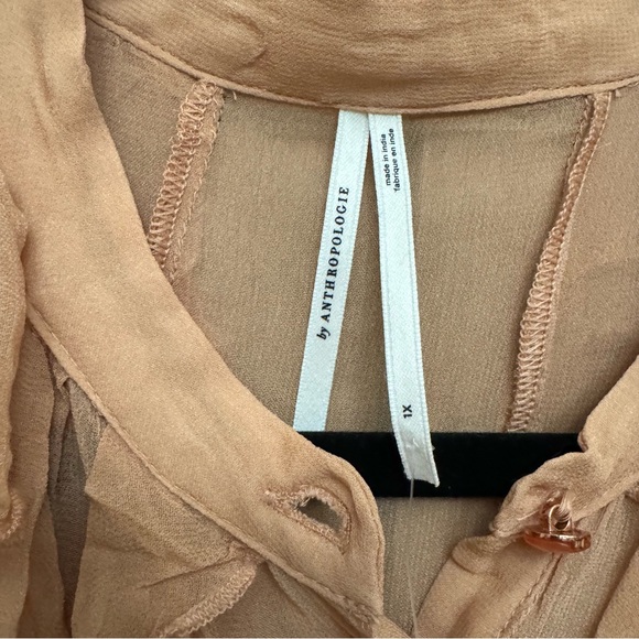 NWT By Anthropologie Sheer Ruffle Buttondown Blouse Size 1X - Picture 10 of 13